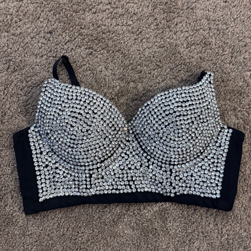 Hand stitched Black Rhinestone Corset
